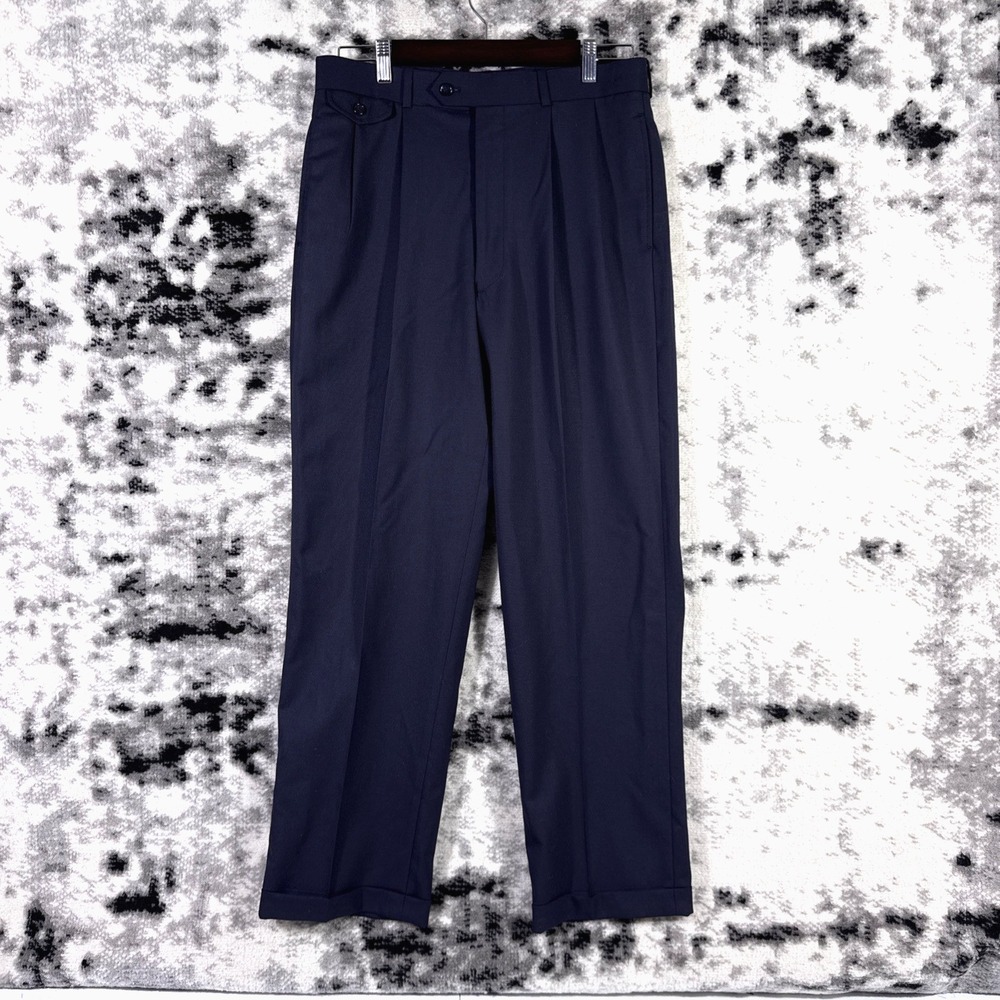 Cordovan & Grey Pants Mens Size 32x29 Navy Blue Virgin Wool Dressy Office